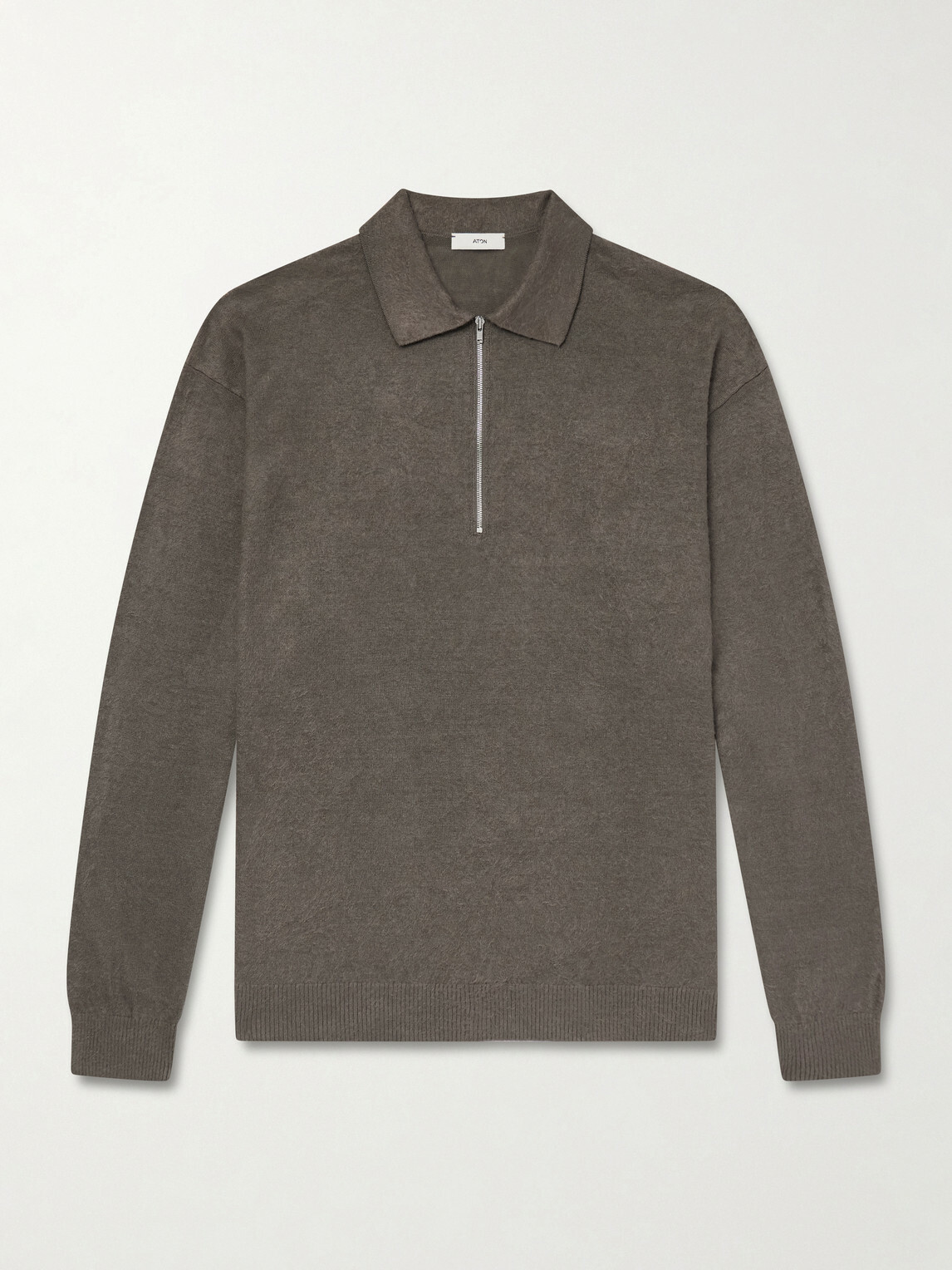 ATON - Linen and Cotton-Blend Half-Zip Polo Sweater - Gray
