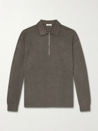 ATON - Linen and Cotton-Blend Half-Zip Polo Sweater - Gray