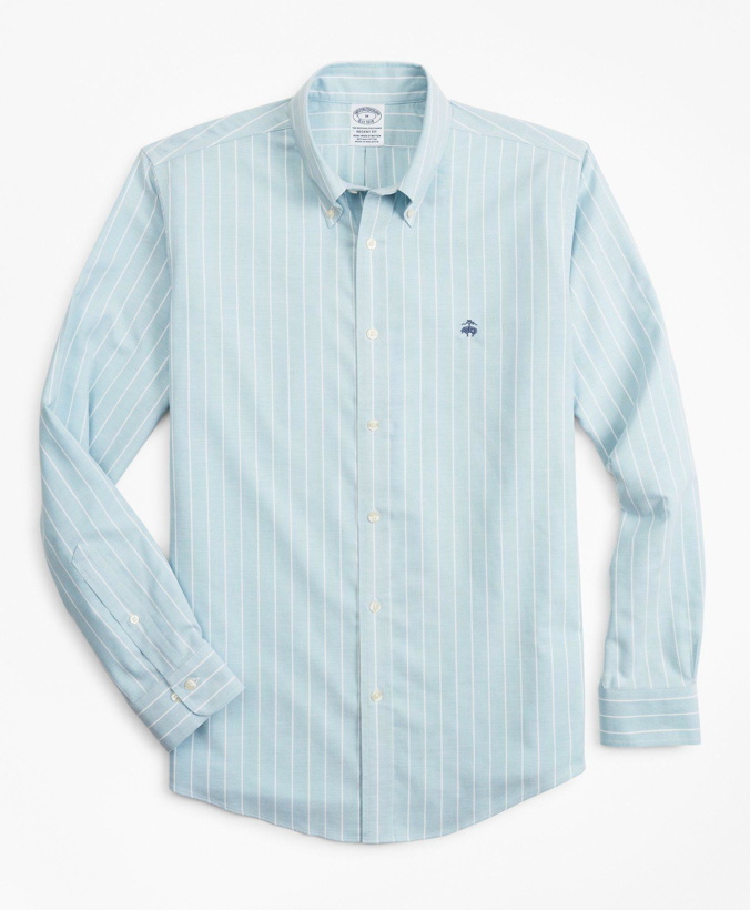 Photo: Brooks Brothers Men's Stretch Regent Regular-Fit Sport Shirt, Non-Iron Stripe | Light/Blue