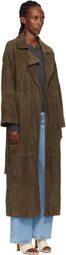 Nour Hammour Green Althea Belted Suede Coat