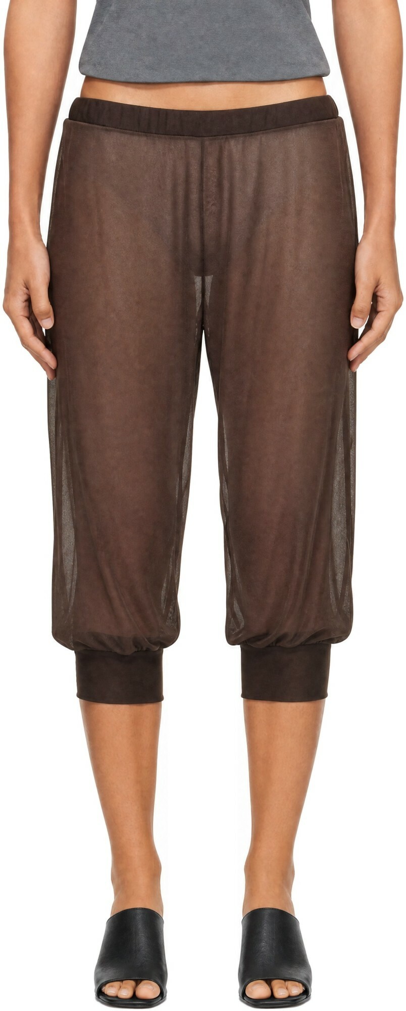 BAMBOU ROGER KWONG Brown Sheer Jersey Large Corsaire Pants