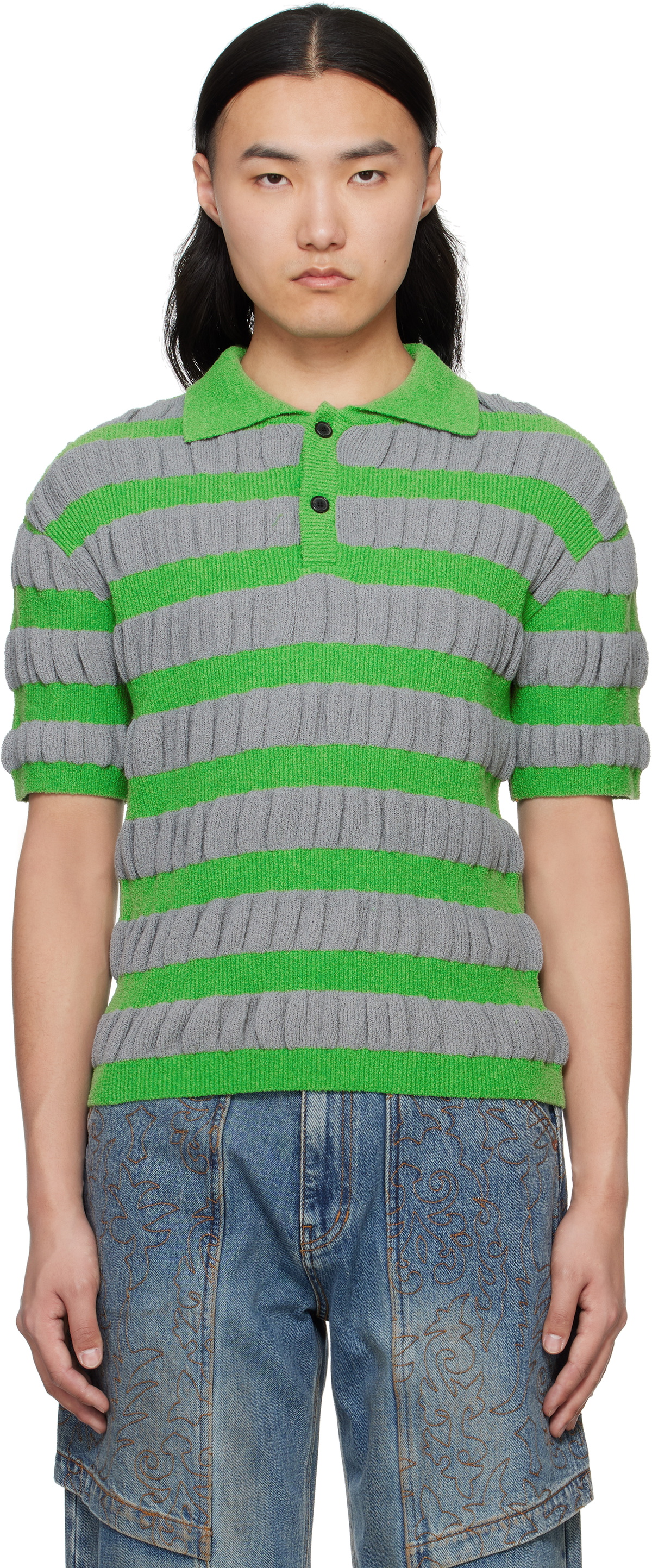 Andersson Bell Gray & Green Bubble Stripe Polo Andersson Bell