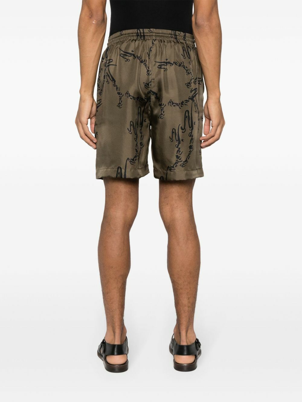 Nanushka Green Abstract-Print Silk Shorts