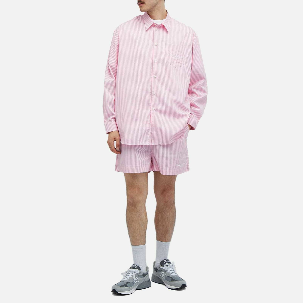Sporty & Rich Hotel du Cap Cursive Oversized Shirt in Pink/White Thin Stripe White