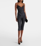 Mugler Mesh-trimmed denim capri pants