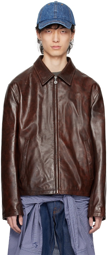 Photo: Acne Studios Brown Zipper Leather Jacket