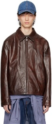 Acne Studios Brown Zipper Leather Jacket
