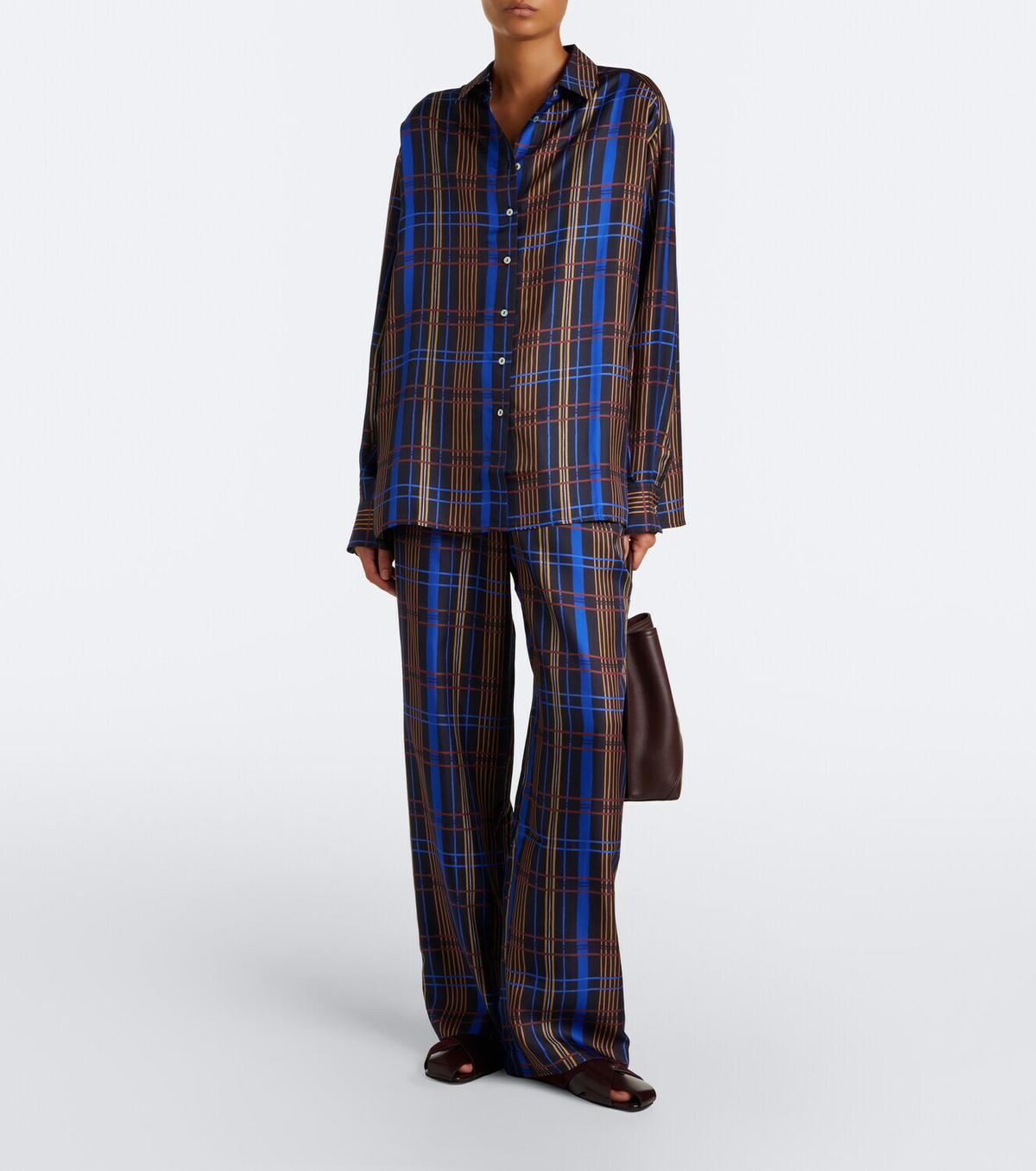 Asceno Aurelia plaid silk twill wide-leg pants