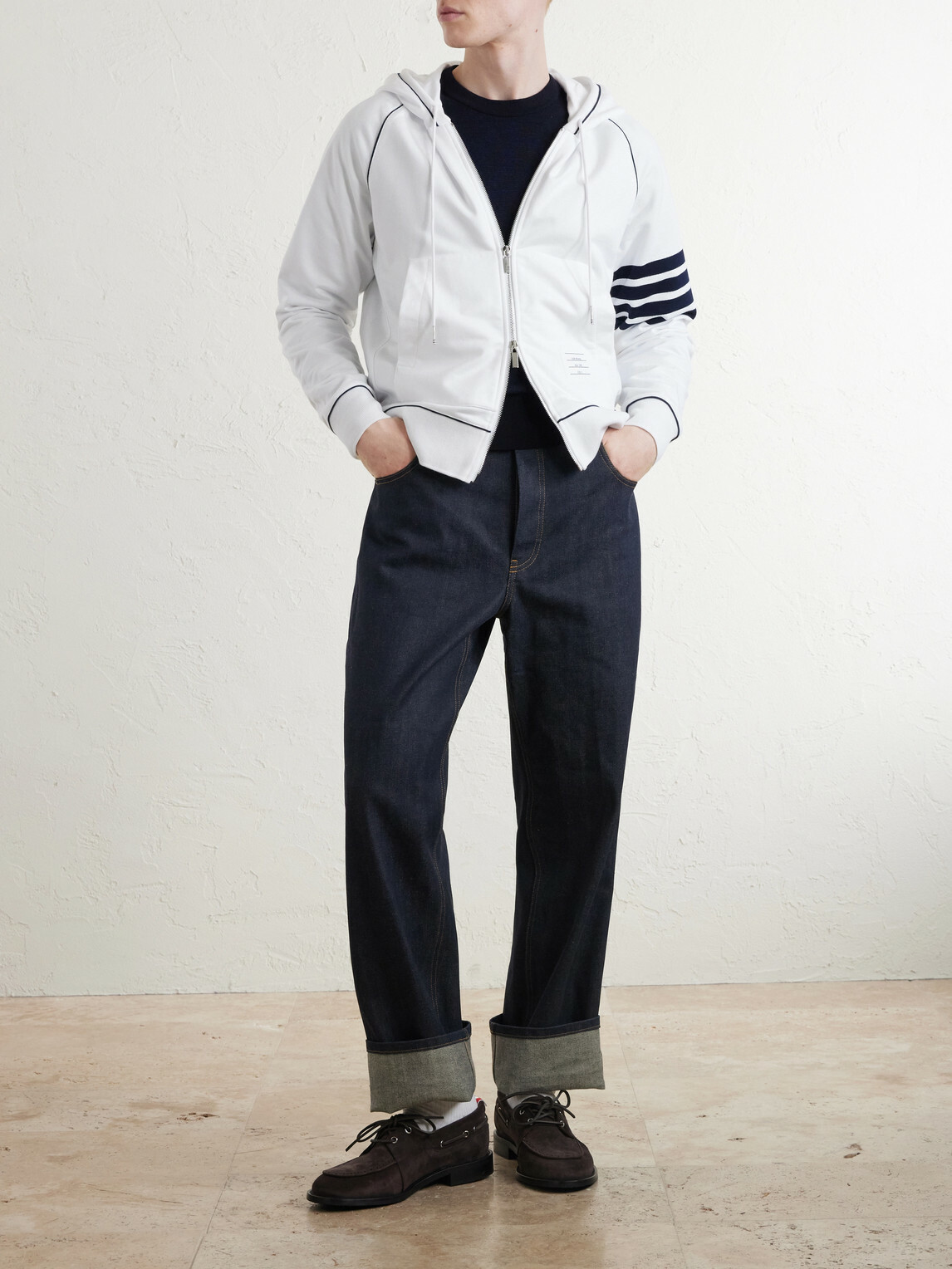 Thom Browne - 4-Bar Cotton-Jersey Zip-Up Hoodie - White