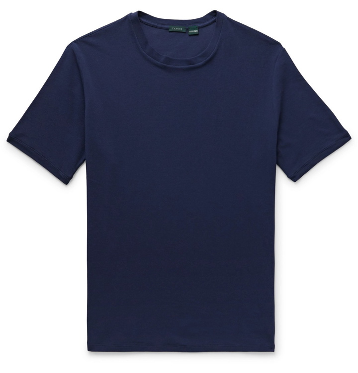 Photo: Incotex - Slim-Fit Ice Cotton-Piqué T-Shirt - Blue