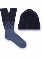 Falke - Ribbed-Knit Beanie and Jacquard Socks Set - Blue