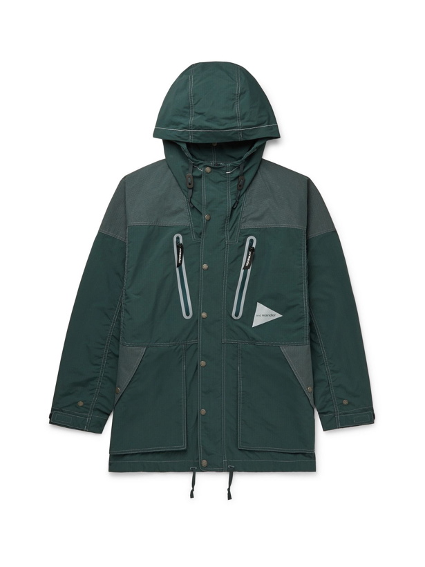 Photo: AND WANDER - Printed Nylon Hooded Jacket - Green