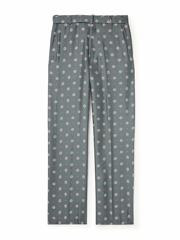 Photo: Officine Générale - Nash Straight-Leg Belted Printed Silk Trousers - Gray