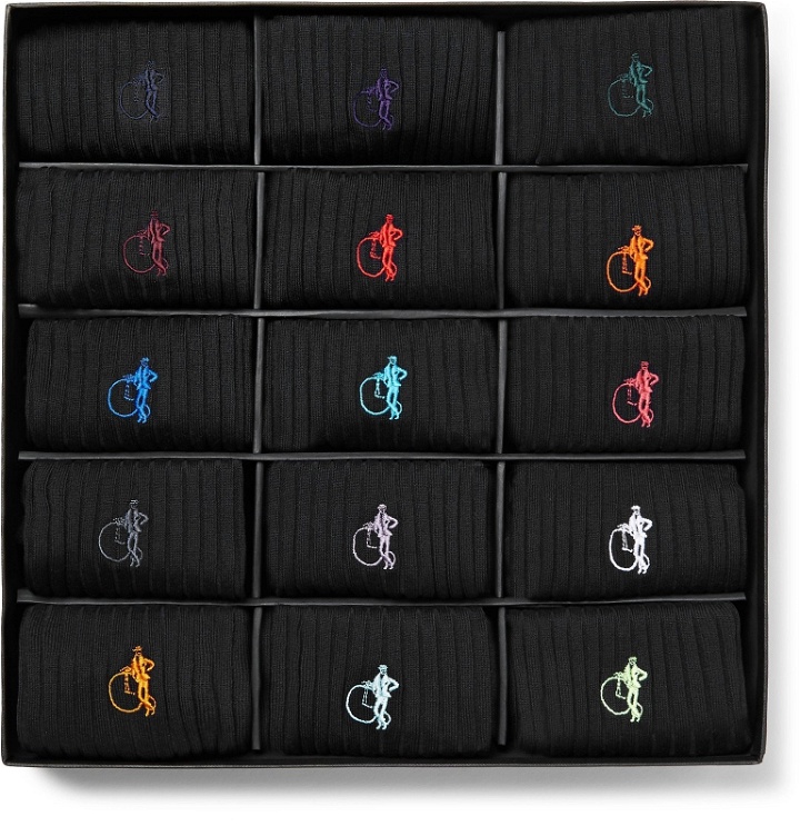 Photo: London Sock Co. - The Simply Sartorial 15-Pack Ribbed Stretch Cotton-Blend Socks - Black