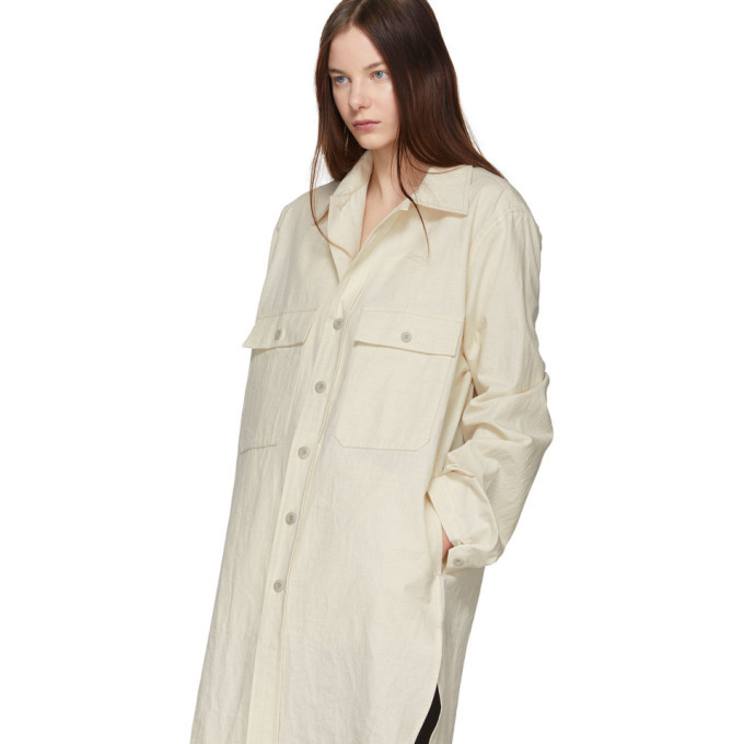 ジャケット・アウター LEMAIRE LIGHT FELTED WOOL LONG OVERSHIRT Lemaire Off-White Long Overshirt Coat Lemaire