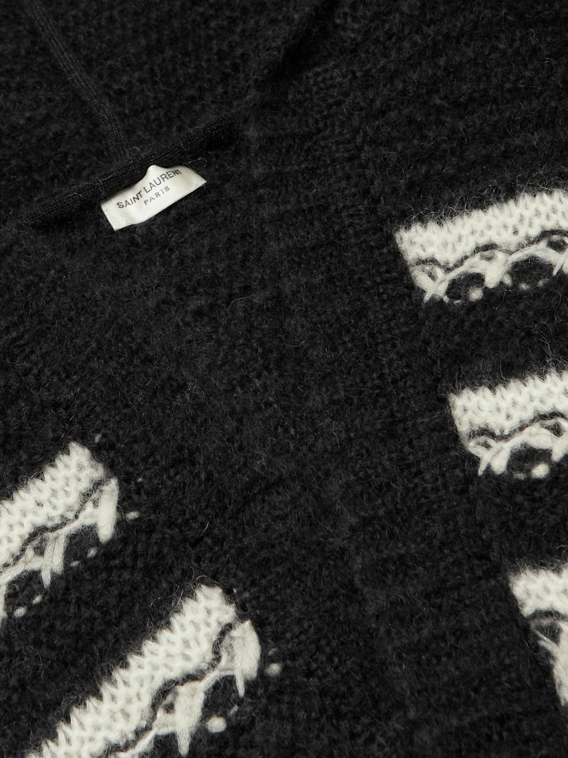 SAINT LAURENT - Hooded Striped Mohair-Blend Cardigan - Black Saint