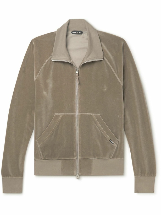 Photo: TOM FORD - Cotton-Blend Velour Track Jacket - Brown