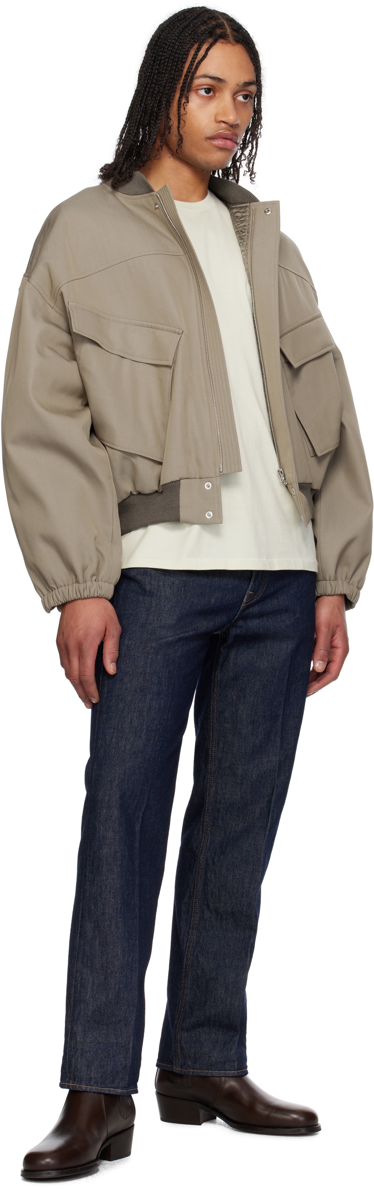 AURALEE Khaki Light Wool Max Padded Flight Bomber Jacket