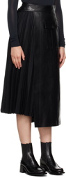 LVIR Black Pleated Faux-Leather Midi Skirt