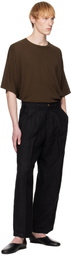 HARAGO Black Wide Leg Pleated Trousers