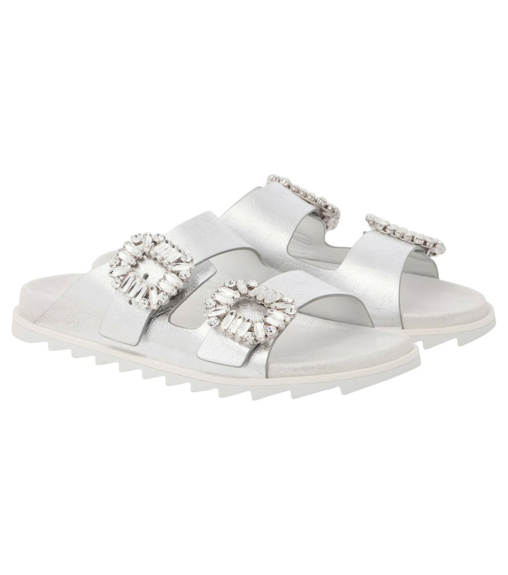 Photo: Roger Vivier Crystal-embellished metallic leather slides
