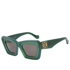 Loewe Eyewear Women's Loewe Cat Eye Sunglasses in Shiny Dark Green/Brown 