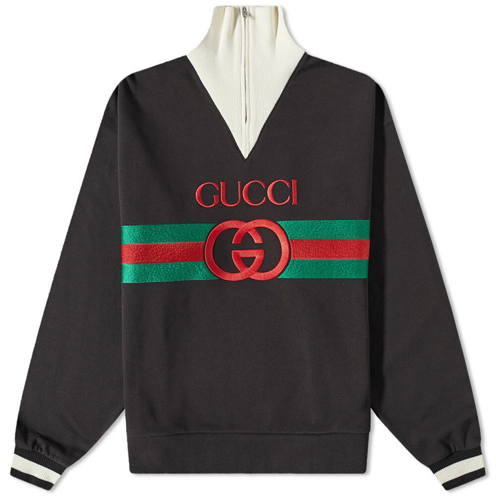 Photo: Gucci Men's Logo Quarter Zip Sweat in Navy