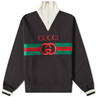 Gucci Men's Logo Quarter Zip Sweat in Navy