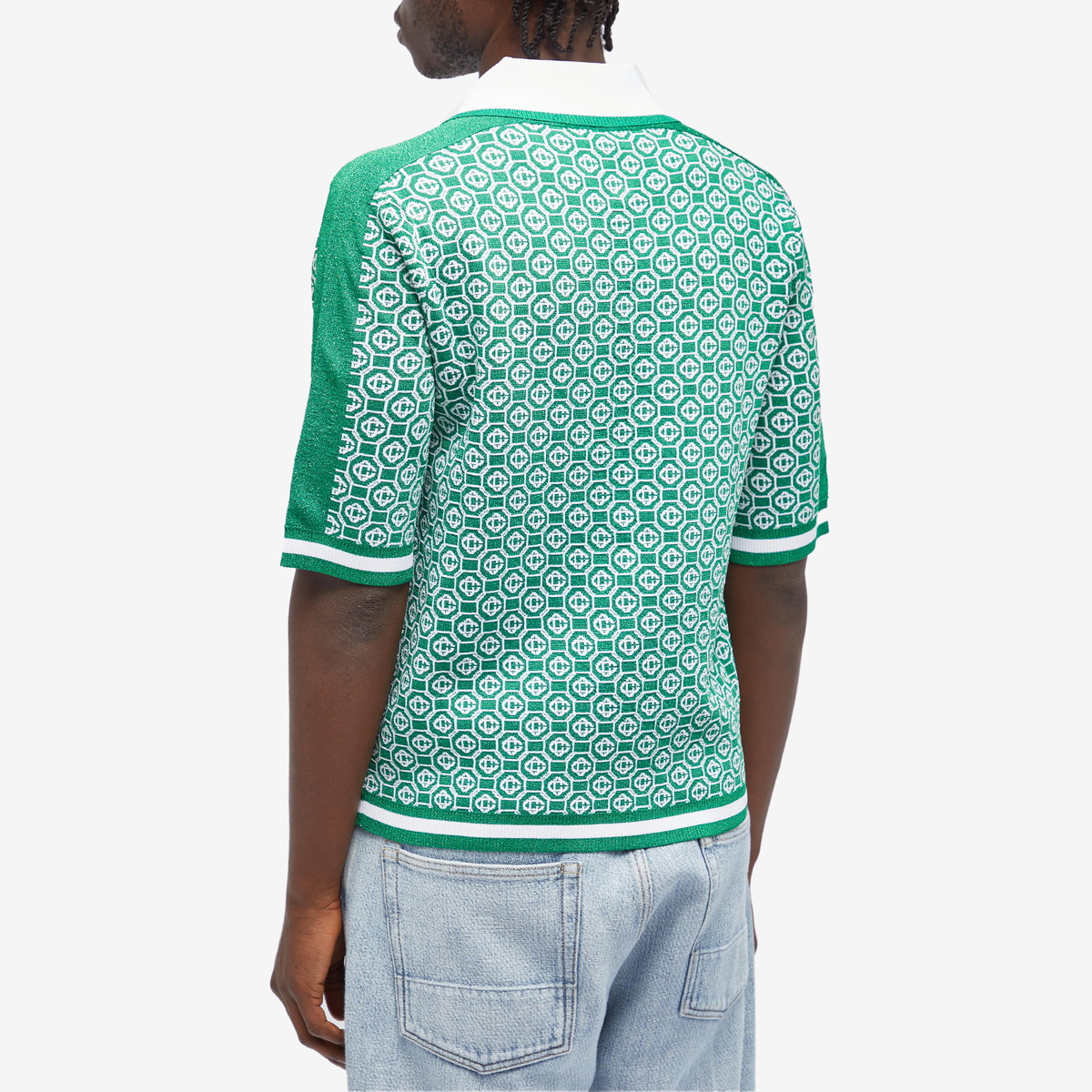 Casablanca Men's Lurex Jacquard Polo Shirt in Green
