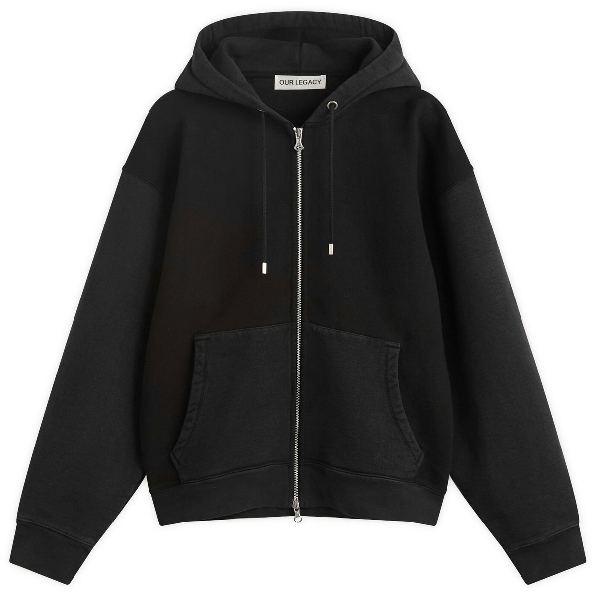 Our Legacy Men's Rascal Zip Up Hood in Pigment Black Hefty Fleece Our ...