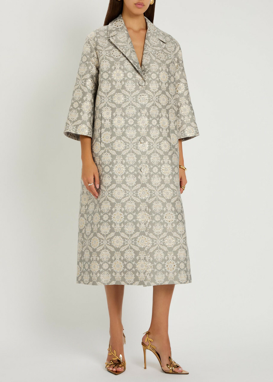 Huishan Zhang Liliane Floral-jacquard Cotton-blend Coat Grey