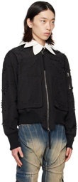 Juntae Kim Black Floral Bomber Jacket