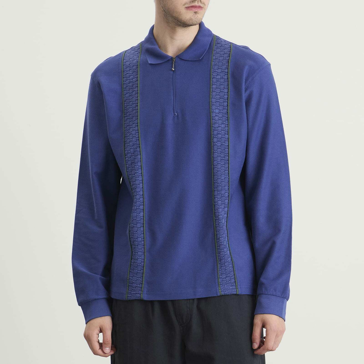 Palmes Men's Lace Long Sleeve Zip Polo in Blue