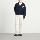 AMI Paris Men's Cardigan With Contrasted Ami De Coeur in Encre/Ecru