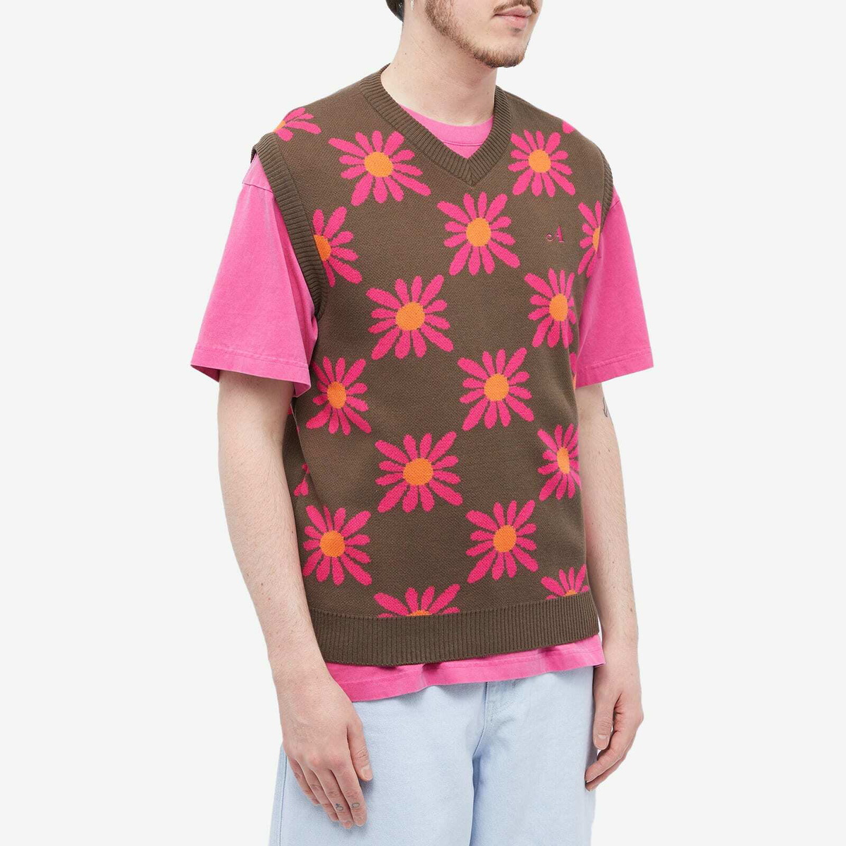Awake NY Men's Floral Sweater Vest in Brown Floral