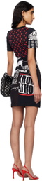 Marine Serre Black Upcycled Graphic T-shirts Minidress