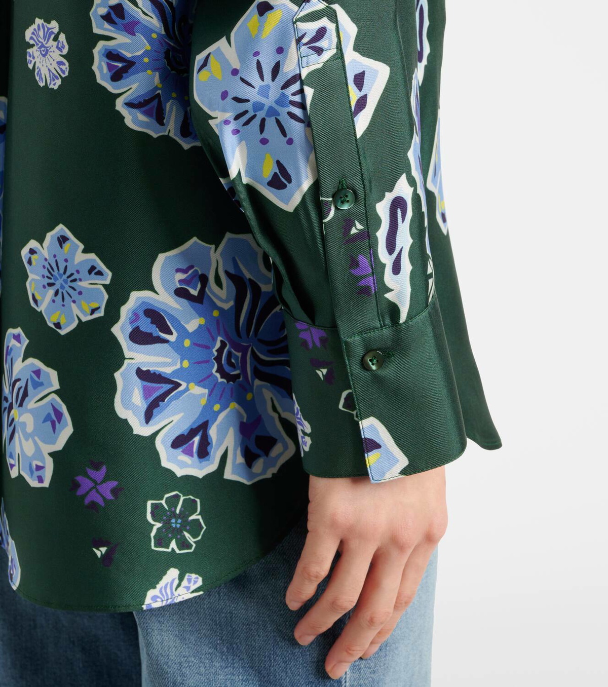 GREEN MULTICOLOR FELINE GARDEN PRINTED SILK SHIRT AND SKIRT SET 40/44 main image 0