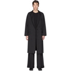 Sulvam Black Wool Double-Breasted Overcoat
