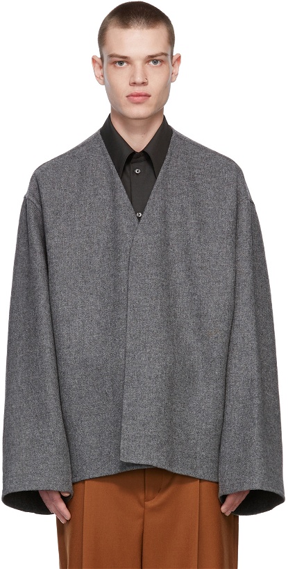 Photo: Hed Mayner Grey Double-Face Wool Cardigan