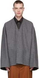 Hed Mayner Grey Double-Face Wool Cardigan