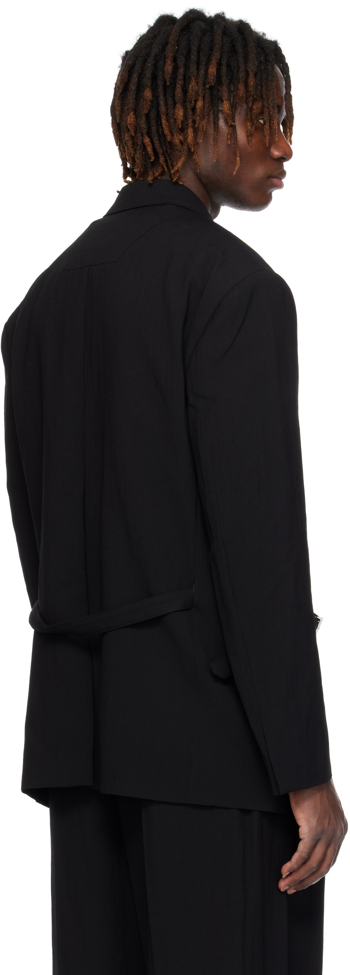Juun.J Black Wool Nylon Strap Blazer
