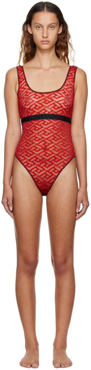Versace Underwear Red Greca Swimsuit