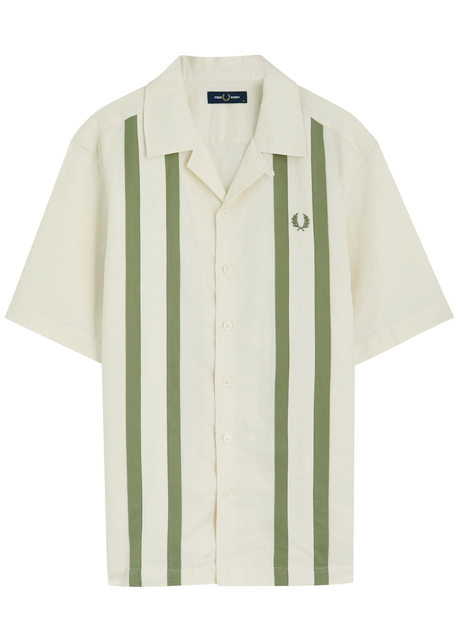 Fred Perry Striped Logo-embroidered Woven Shirt Cream