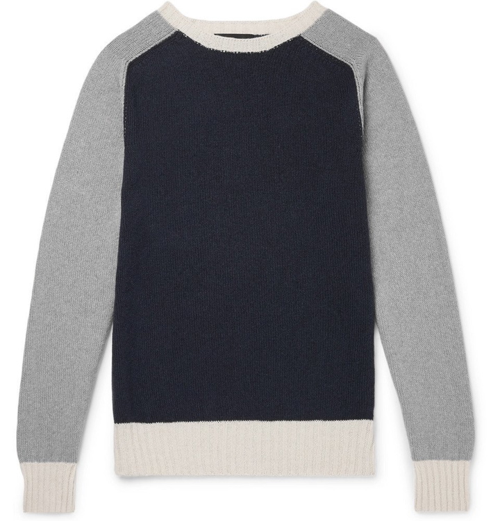 Photo: Howlin' - Colour-Block Lambswool and Cotton-Blend Sweater - Navy