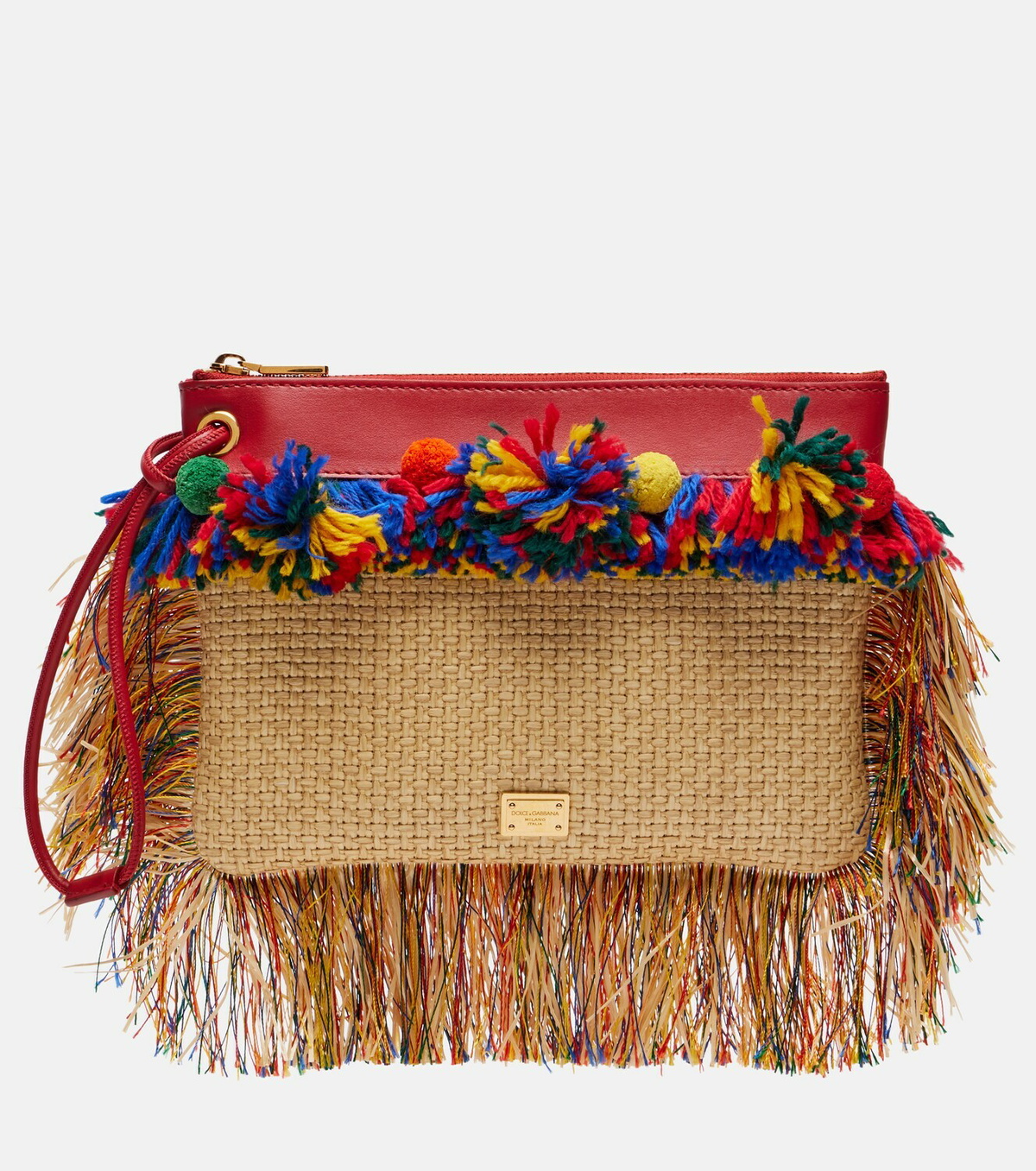 Dolce&Gabbana Fringed woven leather-trimmed pouch