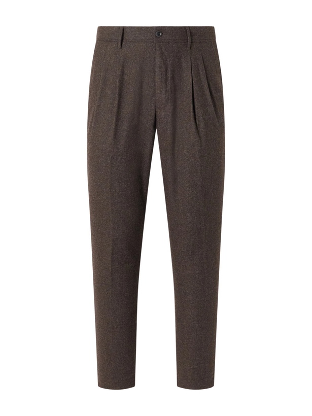 Photo: Slowear - Tapered Pleated Wool-Blend Flannel Trousers - Brown