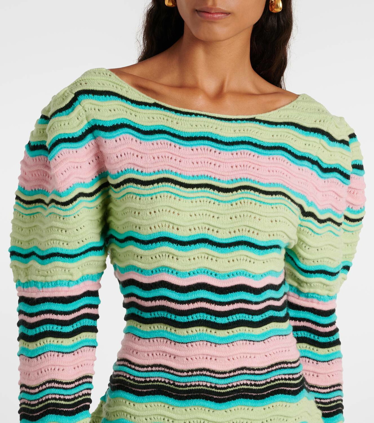 Susan Fang Striped puff-sleeve midi dress