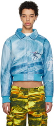ERL Blue Graphic Leather Bomber Jacket