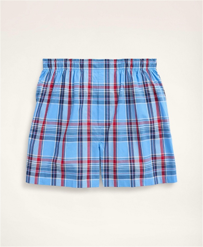 Photo: Brooks Brothers Men's Madras Boxers | Blue/Red/Navy