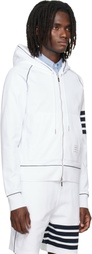 Thom Browne White Loopback 4-Bar Zip Up Hoodie